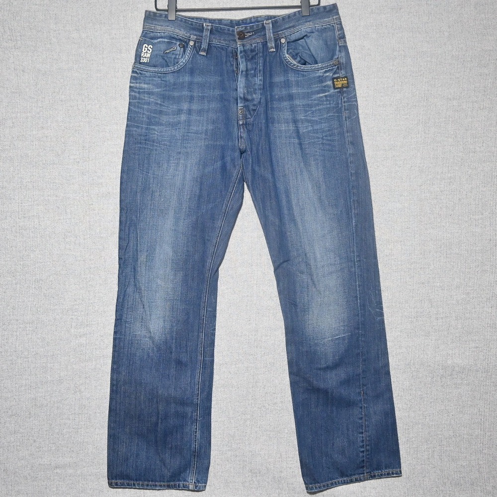 G-Star Raw Attacc Loose Jeans Mens 3301 Straight Leg 32x32 Medium Blue Denim